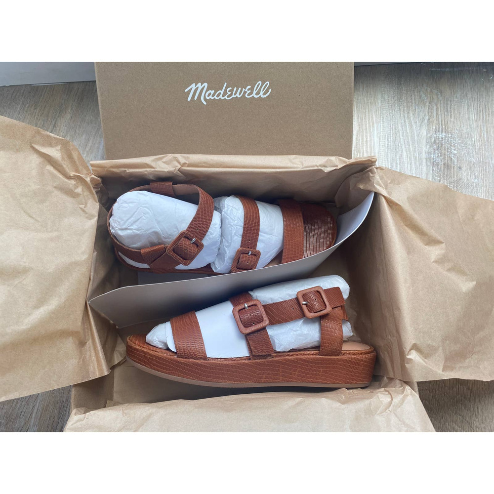 SOLD Madewell The Robin Platform Sandal in Lizard Embossed Leather - Picture 2 of 11